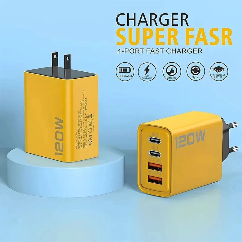 PD USB Type C Fast Charger 4Ports Quick Charging USB Phone Charger Adapter For iPhone Samsung Xiaomi Quick Charge Wall Charger