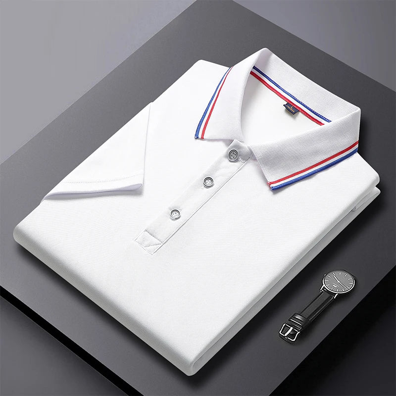 2024 Solid Color Polo Shirt Men's Business Polo Collar Half sleeved Top 2024 Summer Casual Short sleeved T-shirt for Men an