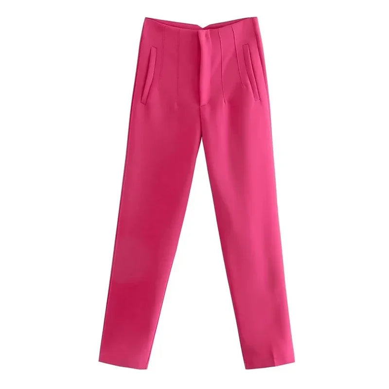 TRAF Fashion Office Wear High waist Pants for Women Formal Pants Office outfits Pencil Trousers Black Pink White Ladies Pants